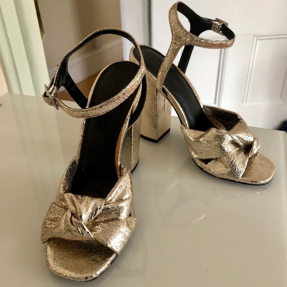 Shoelab Crackle 4” Gold Heels